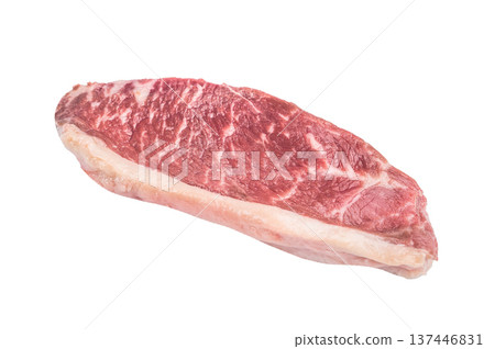 Raw picanha steak isolated on white background, also known as rump cap, fresh beef cut with fat cap 137446831