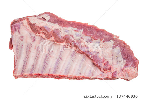 Fresh uncooked pork spareribs slab isolated on white background meat ingredient for barbecue grill and smoking 137446936
