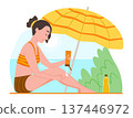 Young Woman Apply Sunscreen Lotion on Body before Sunbathing on the Beach for Summer Vacation and Outdoor Recreation Lifestyle Concept Illustration Clip Art 137446972