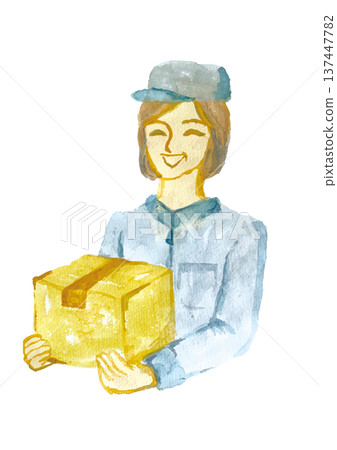 Smiling delivery man working as a senior woman Smiling delivery man working as a senior woman 137447782