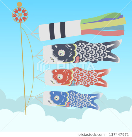 Vector illustration of carp streamers and a blue sky 137447971