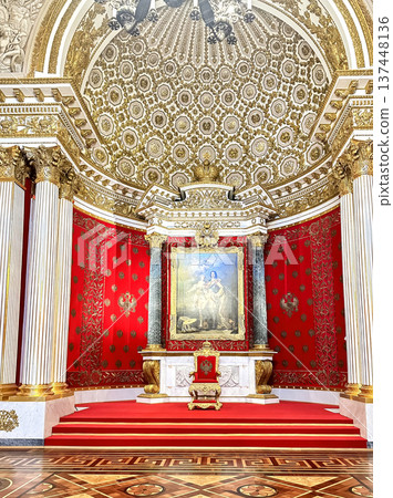 The luxurious interiors of the Peter the Great Hall (Small Throne Room) in the Hermitage Museum in St. Petersburg, Russia. The luxurious interiors of the Peter the Great Hall (Small Throne Room) in the Hermitage Museum in St. Petersburg, Russia. 137448136