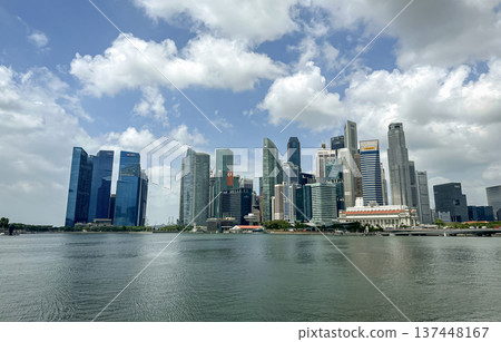 Panoramic view of Singapore from Marina Bay, a complete overview of modern skyscrapers, Singapore's iconic cityscape Panoramic view of Singapore from Marina Bay, a complete overview of modern skyscrapers, Singapore's iconic cityscape 137448167