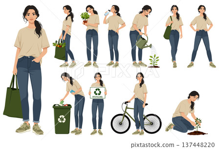 Woman eco lifestyle character set isolated 137448220