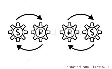 Currency exchange sign symbol. Dollar to Peso line icon. Currency exchange process. 137448225