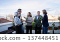 Senior friends enjoying drinks on rooftop building terrace 137448451
