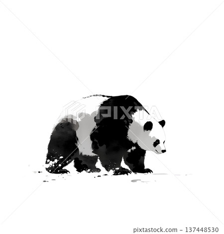 熊貓墨水畫插圖和日式水墨動物藝術材料 熊貓墨水畫插圖和日式水墨動物藝術材料 137448530