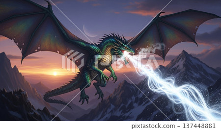 A majestic, flying giant dragon 137448881