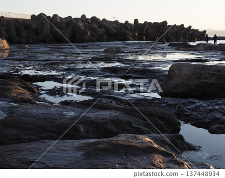 Waves crashing into a tide pool. Natural copy space. Ocean art. 137448934