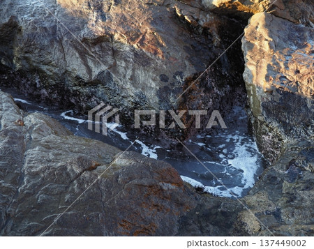 Waves crashing into a tide pool. Natural copy space. Ocean art. 137449002