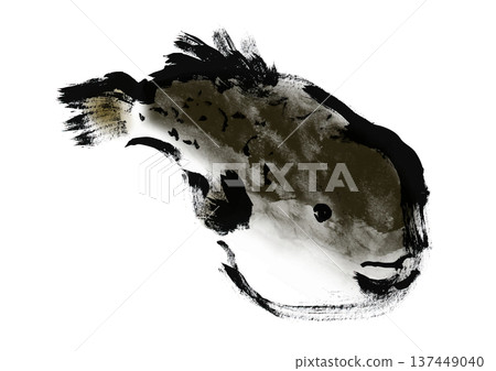 日式水墨河豚插圖 137449040