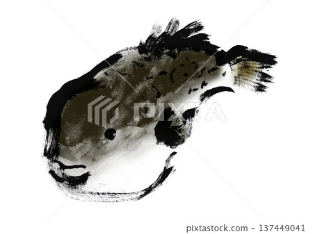 Japanese-style brush-drawn illustration of fugu 137449041
