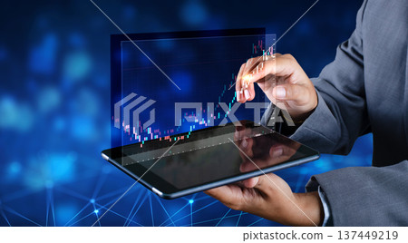 Business man trader investor analyst using mobile phone app analytics for cryptocurrency financial market analysis, trading data index chart graph on smartphone. 137449219