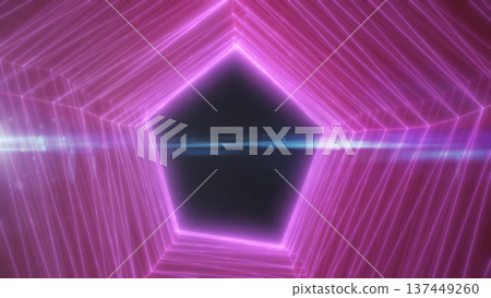 Magenta neon cube tunnel with glowing wireframe lines and lens flare, futuristic geometric corridor abstract background Magenta neon cube tunnel with glowing wireframe lines and lens flare, futuristic geometric corridor abstract background 137449260