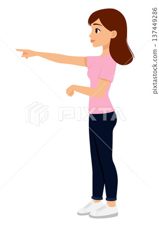 Woman point finger side view isolated 137449286
