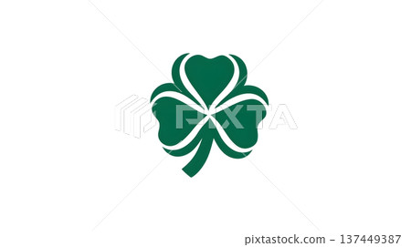 Green four leaf clover formed from four heart shapes on a clean white background. Simple lines and balanced symmetry. icons, nature themes, st. patrics day. Green four leaf clover formed from four heart shapes on a clean white background. Simple lines and balanced symmetry. icons, nature themes, st. patrics day. 137449387