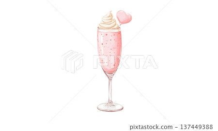 Watercolor Strawberries and Cream Cocktail in Flute Glass. Romantic Valentine Drink Clipart. Watercolor Strawberries and Cream Cocktail in Flute Glass. Romantic Valentine Drink Clipart. 137449388
