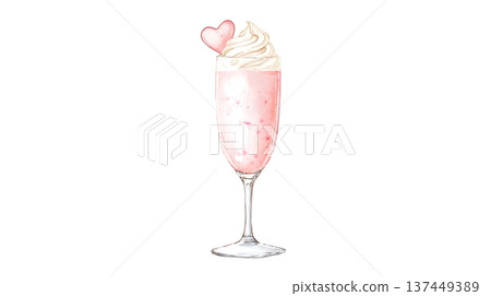 Watercolor Strawberries and Cream Cocktail in Flute Glass. Romantic Valentine Drink Clipart. Watercolor Strawberries and Cream Cocktail in Flute Glass. Romantic Valentine Drink Clipart. 137449389