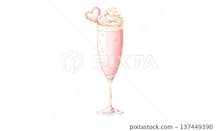Watercolor Strawberries and Cream Cocktail in Flute Glass. Romantic Valentine Drink Clipart. Watercolor Strawberries and Cream Cocktail in Flute Glass. Romantic Valentine Drink Clipart. 137449390
