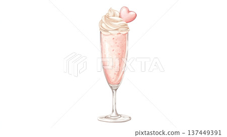 Watercolor Strawberries and Cream Cocktail in Flute Glass. Romantic Valentine Drink Clipart. Watercolor Strawberries and Cream Cocktail in Flute Glass. Romantic Valentine Drink Clipart. 137449391
