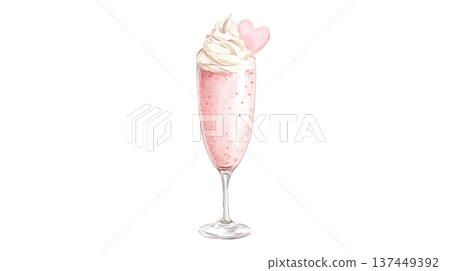 Watercolor Strawberries and Cream Cocktail in Flute Glass. Romantic Valentine Drink Clipart. Watercolor Strawberries and Cream Cocktail in Flute Glass. Romantic Valentine Drink Clipart. 137449392