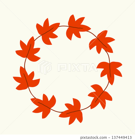 Round frame of red maple leaves 137449413