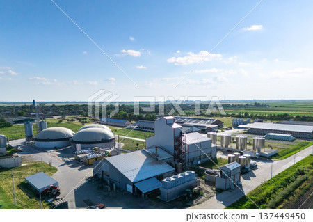 Aerial view of biogas plant for biomethane production. 137449450