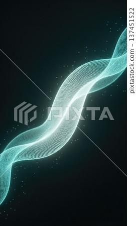 Minimalist teal fluid wave made of glowing digital dots on dark background Minimalist teal fluid wave made of glowing digital dots on dark background 137451522