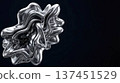 Abstract 3D silver metallic fluid waves with chrome reflections on dark background 137451529