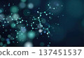 Abstract teal molecular structure with blurred bokeh circles on dark background 137451537
