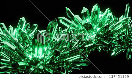 Abstract emerald green glowing crystalline shards and sharp geometric facets Abstract emerald green glowing crystalline shards and sharp geometric facets 137451539