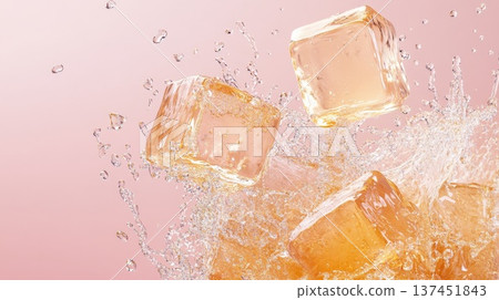 A Dynamic Splash of Ice Cubes Falling into Crystal Clear Water, Creating Beautiful Ripples and Bubbles A Dynamic Splash of Ice Cubes Falling into Crystal Clear Water, Creating Beautiful Ripples and Bubbles 137451843