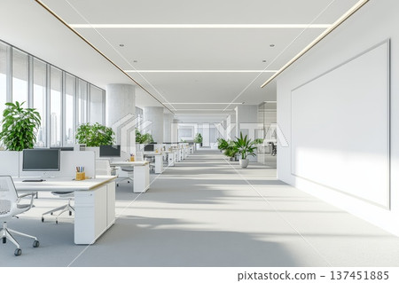 Bright and Spacious Modern Office Space Featuring Large Windows and Minimalist Design for Enhanced Productivity and Comfort Bright and Spacious Modern Office Space Featuring Large Windows and Minimalist Design for Enhanced Productivity and Comfort 137451885