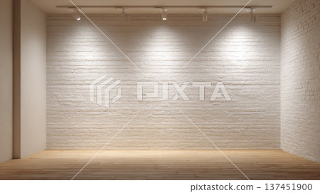Cozy interior with a rustic brick wall and warm wooden flooring, perfect for modern living spaces. 137451900