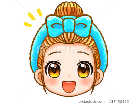 戴著髮帶的成年女性Q版人物頭像圖示插圖 137452133