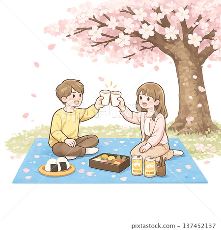 櫻花，賞櫻插畫素材 137452137