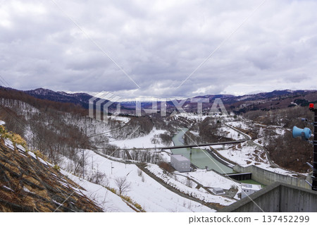 View downstream of Yubari Shuparo Dam from the left bank 137452299