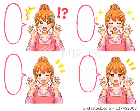 動漫插畫素材集2：一位家庭主婦雙手舉起問候 137452308