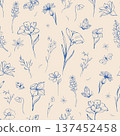Seamless floral pattern with blue whimsical wild flowers and herbs 137452458