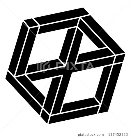 Impossible cube. Unreal geometry figure. Impossible shape. Optical illusion object. Optical art. Impossible cube. Unreal geometry figure. Impossible shape. Optical illusion object. Optical art. 137452523
