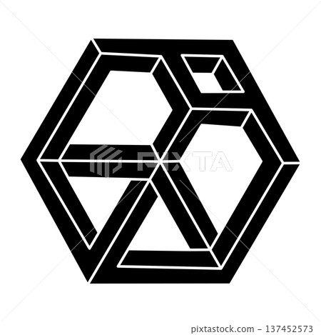 Impossible hexagon. Unreal geometric figure. Impossible shape. Optical illusion object. Optical art. Impossible hexagon. Unreal geometric figure. Impossible shape. Optical illusion object. Optical art. 137452573