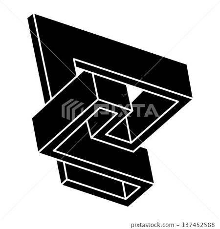 Impossible optical illusion shape. Optical art object. Impossible figure. Geometry. Impossible optical illusion shape. Optical art object. Impossible figure. Geometry. 137452588