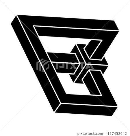 Impossible shape. Optical illusion. Optical art object. Impossible geometry symbol on a white background. Impossible shape. Optical illusion. Optical art object. Impossible geometry symbol on a white background. 137452642
