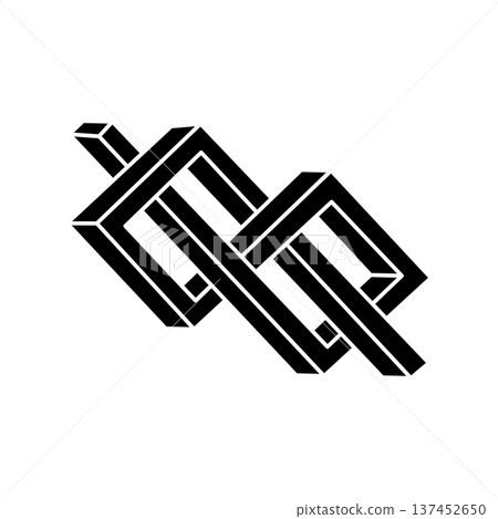 Optical illusion. Impossible shapes. Sacred geometry figures. Abstract eternal geometric object. Impossible endless outline. Escher paradox. Optical art. 137452650
