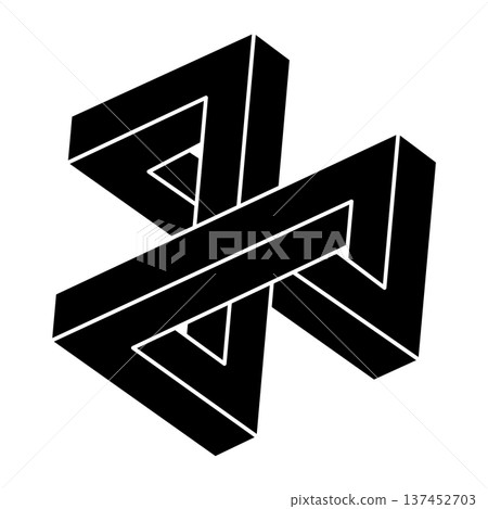 Impossible optical illusion shape. Optical art object. Impossible figure. Sacred geometry. Impossible optical illusion shape. Optical art object. Impossible figure. Sacred geometry. 137452703