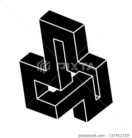 Unreal geometry. Impossible shape logo design, optical illusion object. Optical art figure. Unreal geometry. Impossible shape logo design, optical illusion object. Optical art figure. 137452729