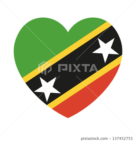 Saint Kitts and Nevis heart shaped country flag icon, badge. National Saint Kitts and Nevis flag button, sticker in heart shape. Saint Kitts and Nevis heart shaped country flag icon, badge. National Saint Kitts and Nevis flag button, sticker in heart shape. 137452753