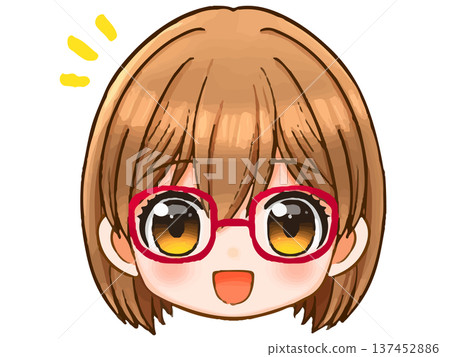 可愛戴眼鏡女孩動漫Q版人物頭像插畫素材 137452886