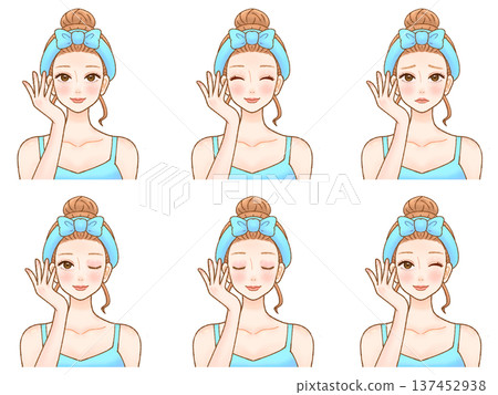Illustration set of adult women doing skin care Illustration set of adult women doing skin care 137452938