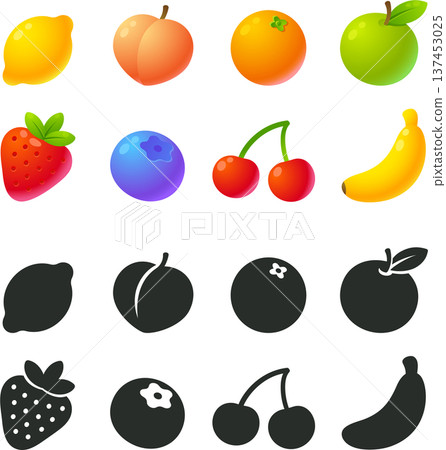 Cartoon fruit icon set in two styles 137453025